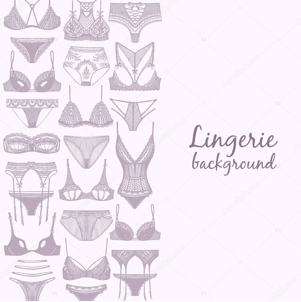 Vector background with hand drawn lingerie illustration.