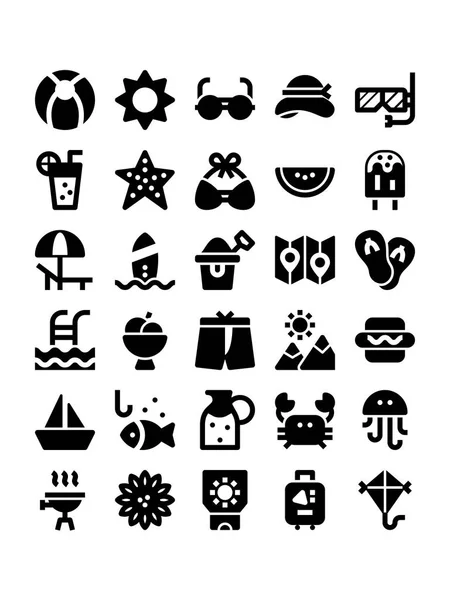 Zomer glyph-pictogrammen — Stockvector