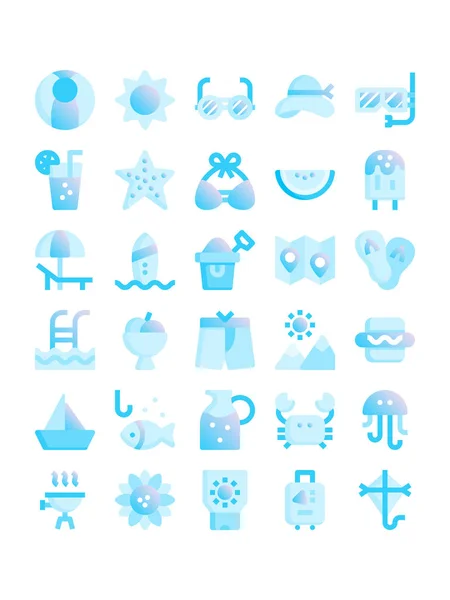 Літні градієнтні плоскі ікони Ліцензійні Стокові Ілюстрації