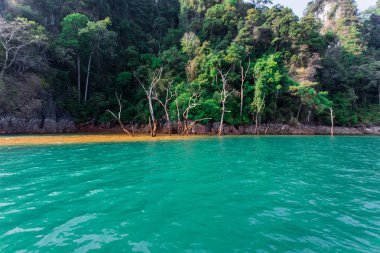 Blue lake in Chiewlarn Surat Thani Thailand. Beautiful of nature and calm