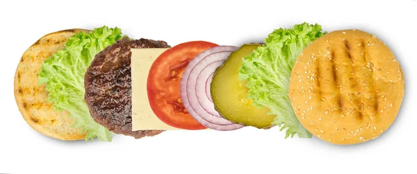 Ingredients Making Burger Hamburger Isolated White Background — Stock Photo, Image