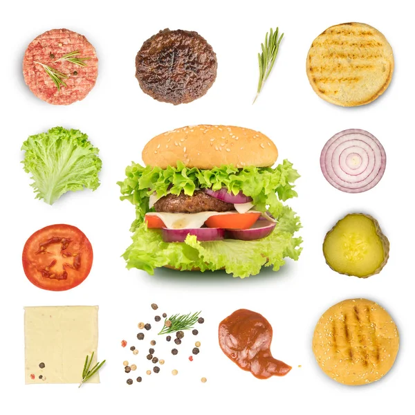 Ingredienti Fare Hamburger Hamburger Isolati Sfondo Bianco Immagini Stock Royalty Free