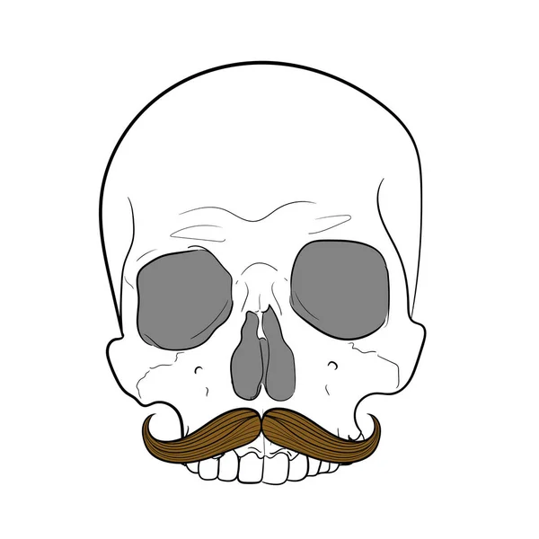 Crâne de hipster avec moustache.Fond blanc. dessin à la main vecteur — Image vectorielle