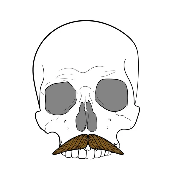 口ひげのあるヒップスターの頭蓋骨。白い背景。手描きベクトル — ストックベクタ