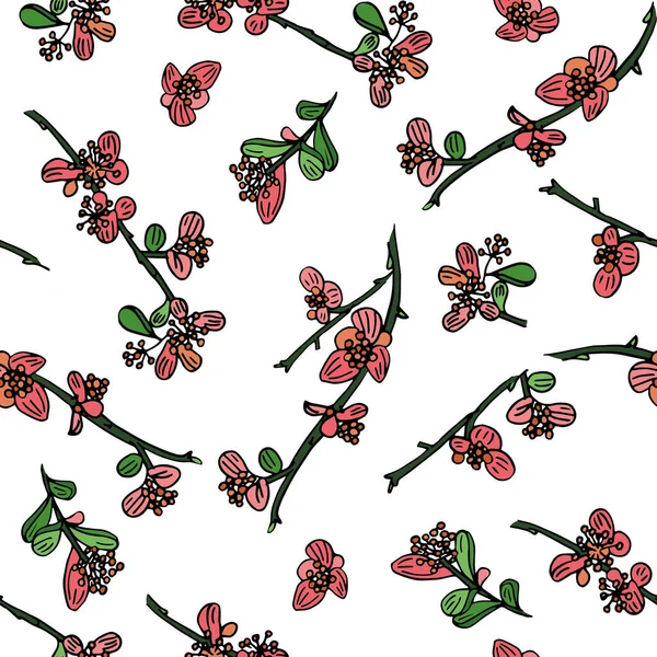 Delicate Twigs Small Flowers Leaves Vector Seamless Pattern Vintage Seamless — Stock Vector