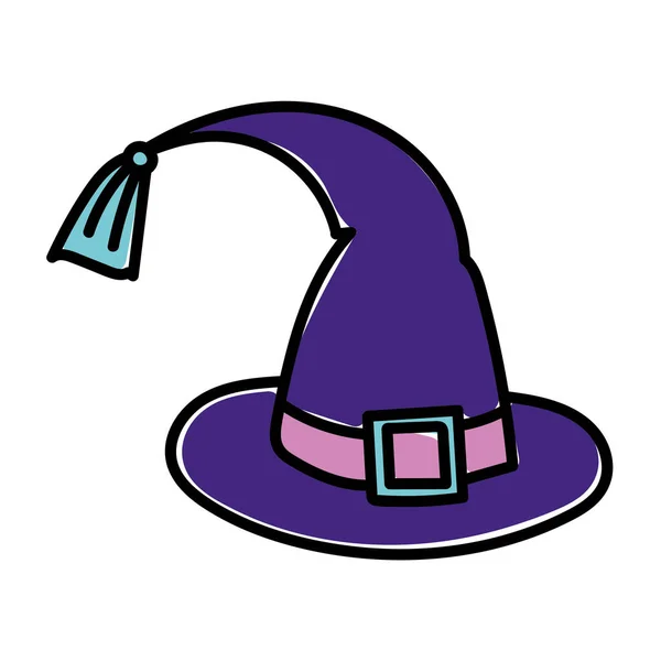 Icône vectorielle chapeau sorcière. Chapeau signe pour les cartes taro ou jeu web design. Mystère vectoriel symbole pour le site diseurs de bonne aventure. Objet violet isolé sur fond blanc — Image vectorielle