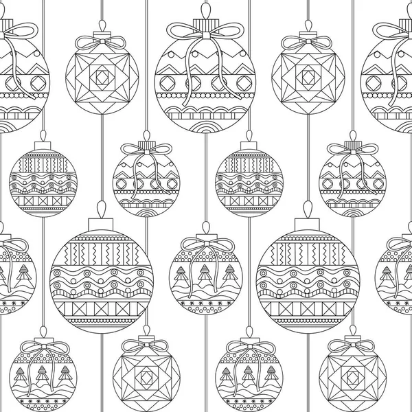 Wzór dla Kolorowanka. Boże Narodzenie ręcznie rysowane elementy dekoracyjne w wektorze. Ozdobne bombki. Wzór dla Kolorowanka. Czarno-biały wzór — Wektor stockowy