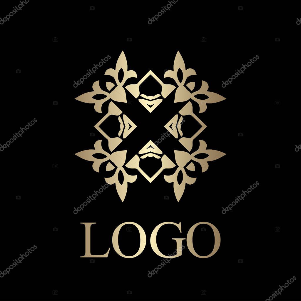 Flourishes calligraphic art deco logo emblem template. Luxury elegant deco ornamental logo design. Vector illustration.