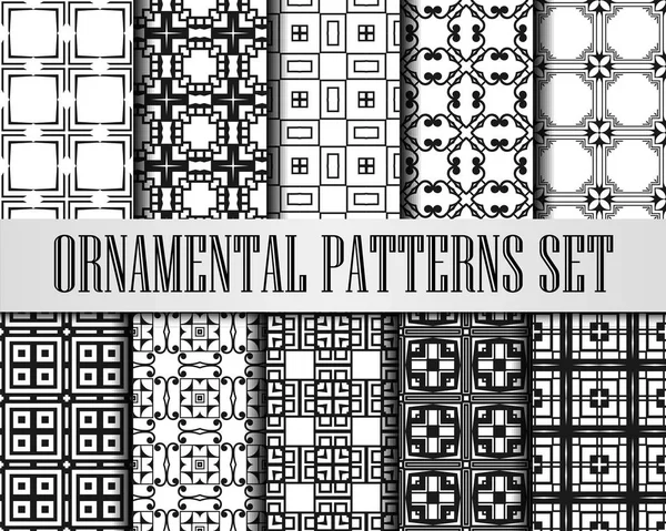 Ensemble de motifs Art déco. Arrière-plans noir et blanc. Ventilateur écailles ornements. Papiers numériques décoratifs géométriques. Conception de ligne vectorielle. Motifs 1920-1930. Illustration vintage de luxe — Image vectorielle