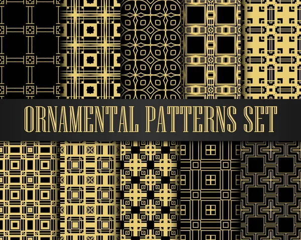 Ensemble de motifs Art déco. Arrière-plans dorés. Ventilateur écailles ornements. Papiers numériques décoratifs géométriques. Conception de ligne vectorielle. Motifs 1920-1930. Illustration vintage de luxe — Image vectorielle