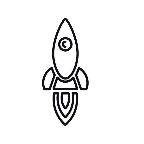 Flying rocket ship with fire. Flat line icon. Space travel. Project start up sign. — Stock Vector