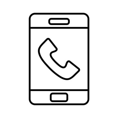 Cep telefonu simge vektör, çizgi resim anahat stili smartphone sembolün, basit doğrusal cep telefonu piktogram beyaz izole