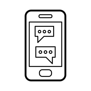 Cep telefonu simge vektör, çizgi resim anahat stili smartphone sembolün, basit doğrusal cep telefonu piktogram beyaz izole