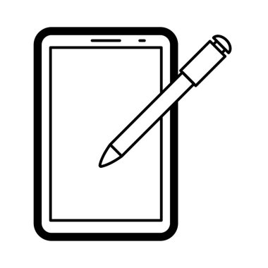 Cep telefonu simge vektör, çizgi resim anahat stili smartphone sembolün, basit doğrusal cep telefonu piktogram beyaz izole