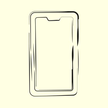 Smartphone line sanat simgesi, anahat tarzı vektör illüstrasyon, basit cep telefonu. Elle çizilmiş çizim