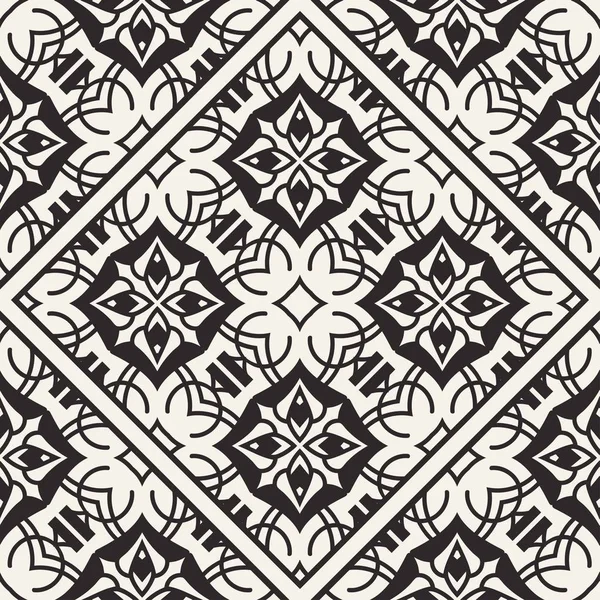흑백 장식 원활한 패턴. 빈티지 복고풍 화려한 현대 아르 데코 배경입니다. 직물 및 섬유, 벽지, 포장 또는 원하는 아이디어에 적합합니다. — 스톡 벡터