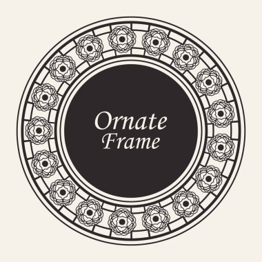 Dekoratif yuvarlak modern Art Deco çerçeve. Tasarım için şablon. Metin için yer ile zarif vektör elemanı. Vintage süslü sınır. Davetiyeler ve tebrik kartları için dantel illüstrasyon