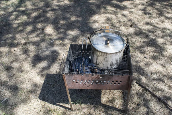 肉在火盆上烧烤扦子 — 图库照片