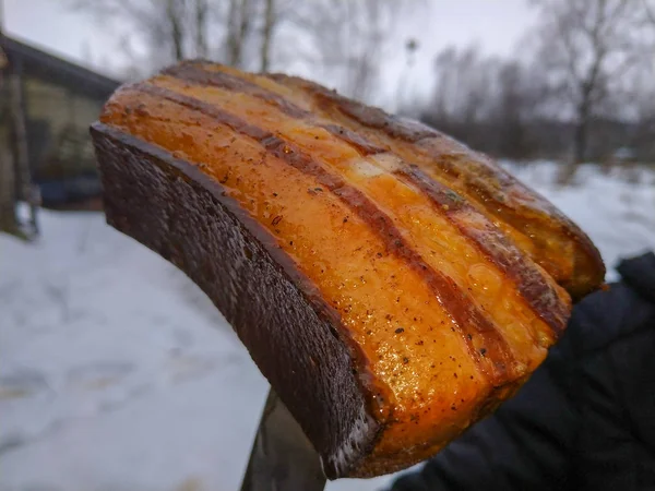 smoked bacon in nature in the smokehouse