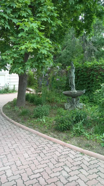 Αρχιτεκτονική Πλακόστρωτα Ημέρα Μονοπάτι Μπροστά Πίσω Αυλή Κήπο Πράσινο Γρασίδι — Φωτογραφία Αρχείου