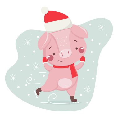 Mutlu yeni yıl tebrik kartı ile şirin domuz.