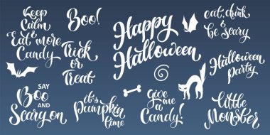 Mutlu Cadılar Bayramı el metin yazılmış. Vektör çizim.