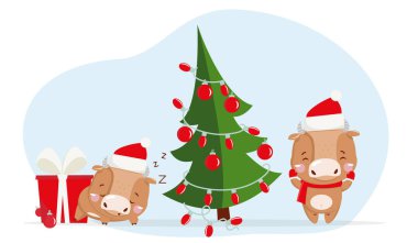 Şirin küçük öküz. Çin yeni yılı 2021. Noel