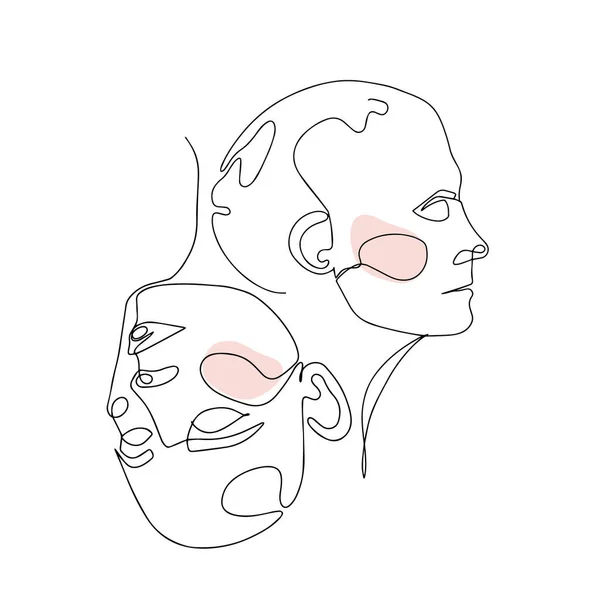 Desenho de linha contínua de duas mulheres cabeça. — Vetor de Stock