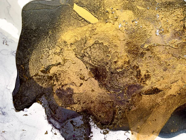 Υδατογραφία Gold και Black Splashes. Μελάνι Αλκοόλ και ακρυλική ζωγραφική Υφή. — Φωτογραφία Αρχείου