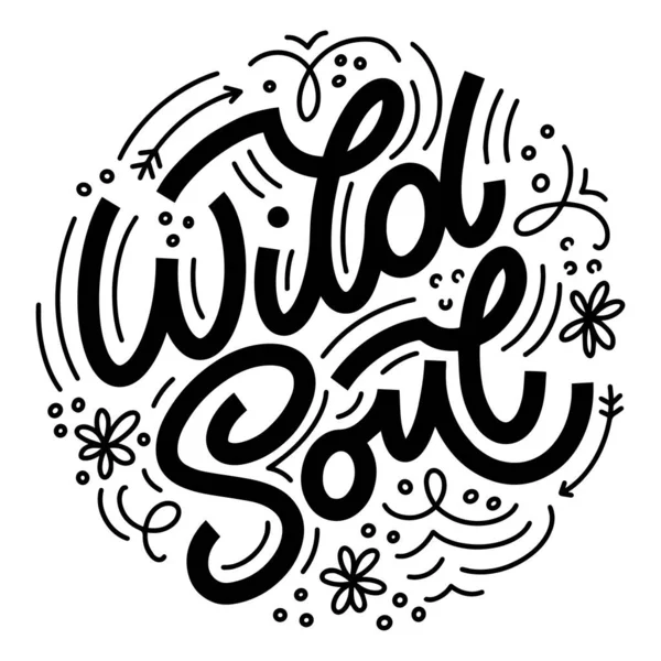 Wild Soul belettering in doodle stijl. — Stockvector