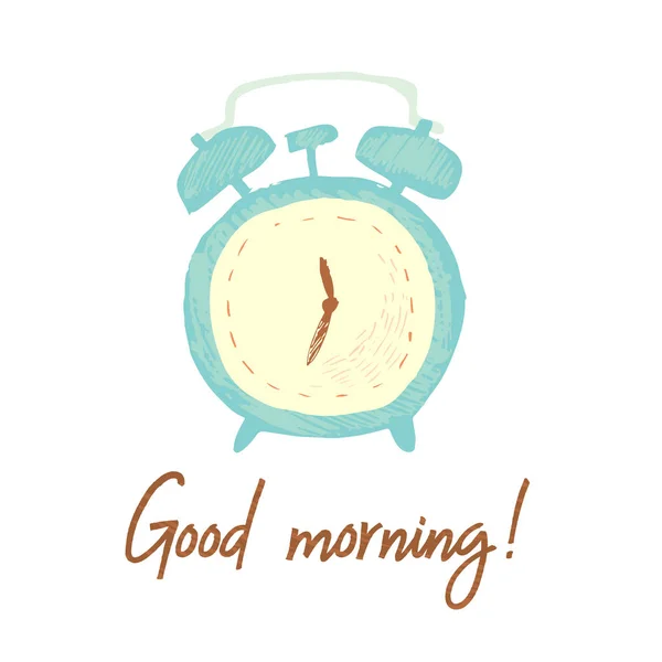 Cute Hand Drawn Texture Alarm Clock Vector Illustration Soft Pastel — Stock Vector