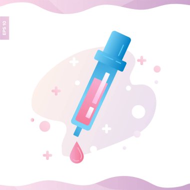 Vektör renk illüstrasyon izole kimya damlalık (tıbbi pipet, damlalık) simgesi beyaz üzerinde. Bilim teknoloji. Kimya, laboratuvar, bilim, biyoteknoloji kavramları için düz tasarım.