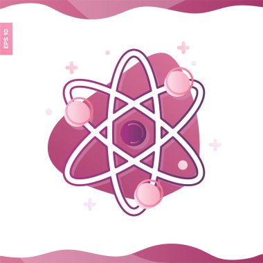 Vektör renk illüstrasyon izole atom molekülü, Kimya Bilim sembol simge beyaz üzerinde. Bilim teknoloji. Kimya, laboratuvar, bilim, biyoteknoloji kavramları için düz tasarım.