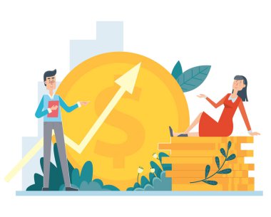 Yatırım çeken ve kar, karlı gelir yetiştirme vektör düz stil illüstrasyon iş ekonomi kavramı. Para analiz tasarım