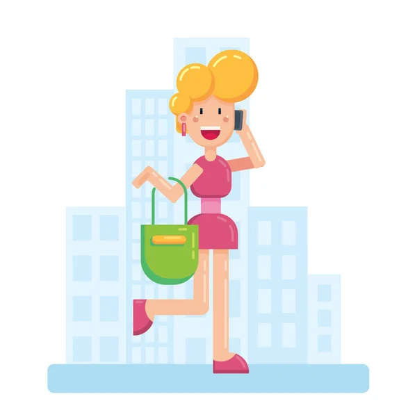 Diseño Plano Vectorial Con Chica Glamour Compras Ciudad Moderna Aislado — Vector de stock