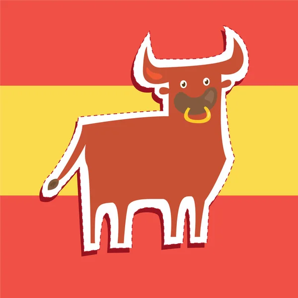 Cartoon Leuke Spaanse Stier Koe Sticker Patch Badge Ontwerp Illustratie — Stockvector