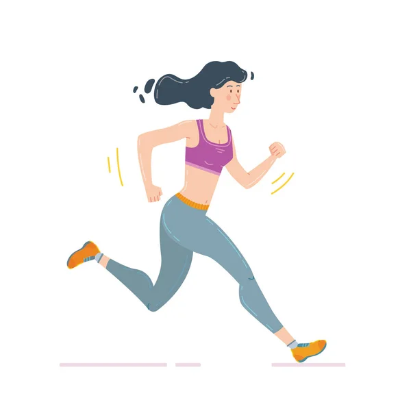 ジョギングをやってスポーツ少女とフィットネスは 白で隔離を実行するのカラー漫画スタイルのベクトル イラスト — ストックベクタ