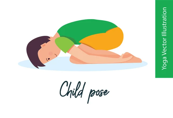 Jongen Doen Ontspannen Yoga Kind Pose Vectorillustratie — Stockvector