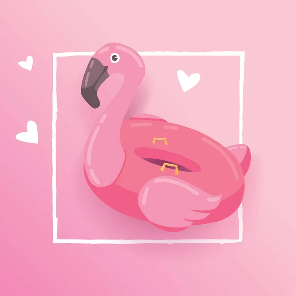 Trendy Card Prind Design Cute Flamingo Swimming Ring Hipster Memphis — Stock Vector