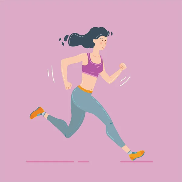 Color Cartoon Style Vector Illustration Running Sport Girl Doing Jogging — Stock Vector
