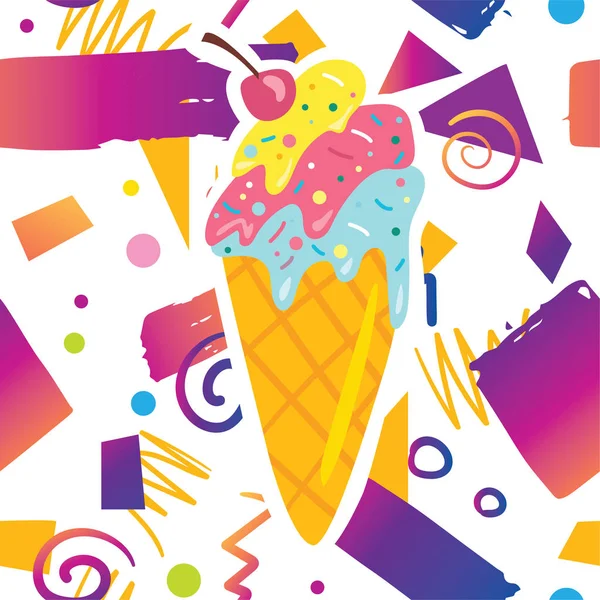 귀여운 달콤한 아이스크림 Hipster 멤피스 스타일 패턴에 Prind 디자인 스타일 — 스톡 벡터