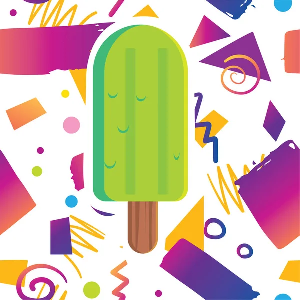 Trendiga Kortdesign Prind Med Saftig Välsmakande Söta Popsicle Hipster Memphis — Stock vektor