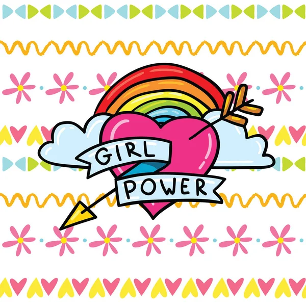 可爱的女孩权力女权主义符号贴纸设计插图与 Lgbt 彩虹手绘波西米亚饰品 海报和卡片的打印设计 — 图库矢量图片