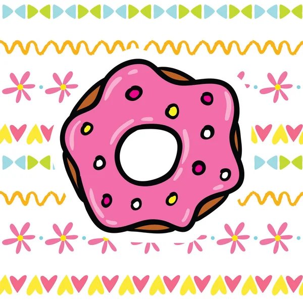 Desenhos Animados Bonitos Crianças Ilustração Vetorial Com Saboroso Donut Rosa — Vetor de Stock