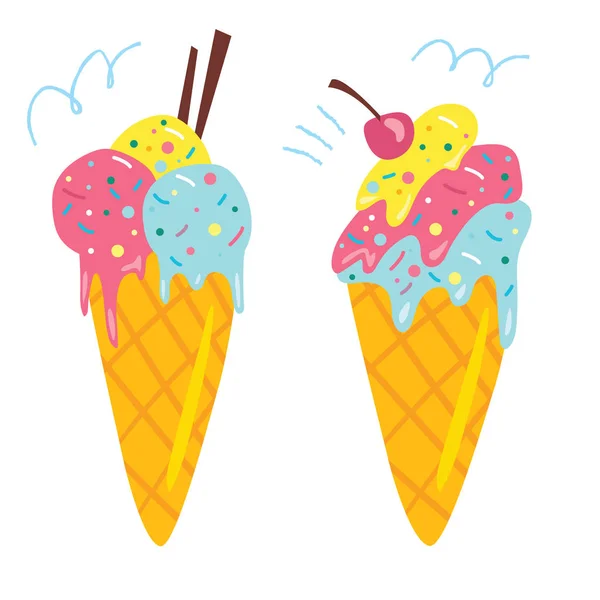 Vector Color Sabroso Conjunto Helados Aislados Blanco — Archivo Imágenes Vectoriales