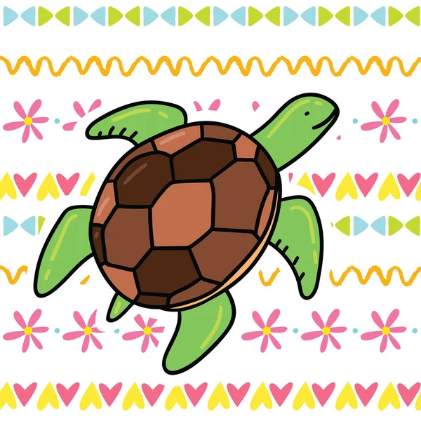 Cute Cartoon Children Vector Illustration Doodle Sea Turtle Cute Hand — Stock Vector