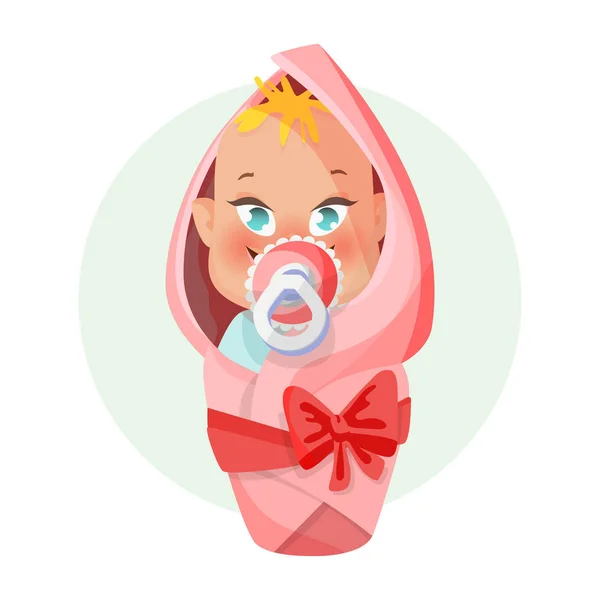 Bebé con chupete. Niña recién nacida. Ilustración vectorial — Vector de stock