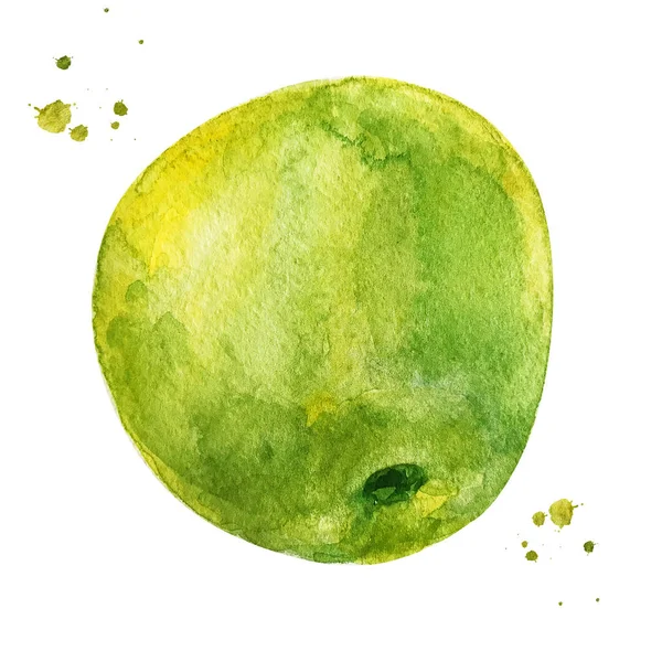 Green apple with splash in watercolor style — Stock Photo, Image