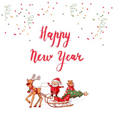 Mutlu yeni yıl kartı kaligrafi yazı ile.