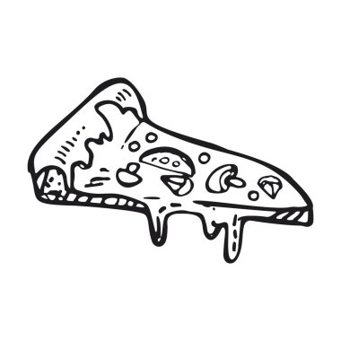 Pizza slice simgesinin. Vektör çizim kroki tarzı.